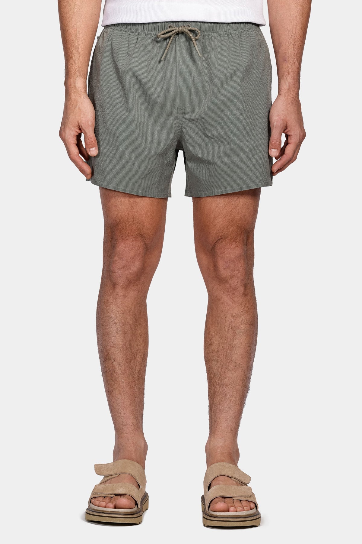 Shorts de Elástico Liso Maquinetado Verde Folha Seca